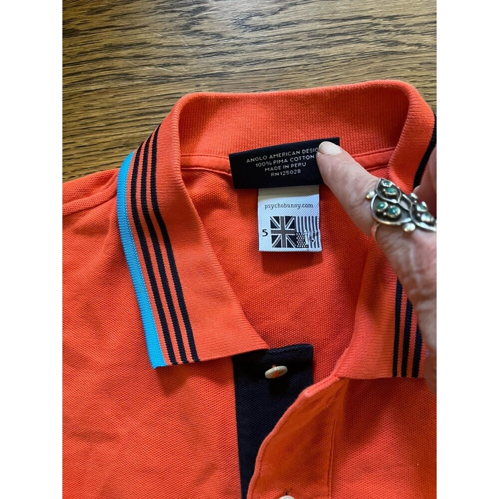 Psycho Bunny By Robert Godley Polo Orange Blue Logo Mens Large - Picture 3 of 5